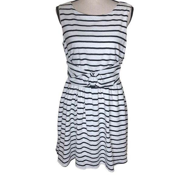 ModCloth Fervour Black  and White Striped Fit and Flare Dress - Picture 1 of 13